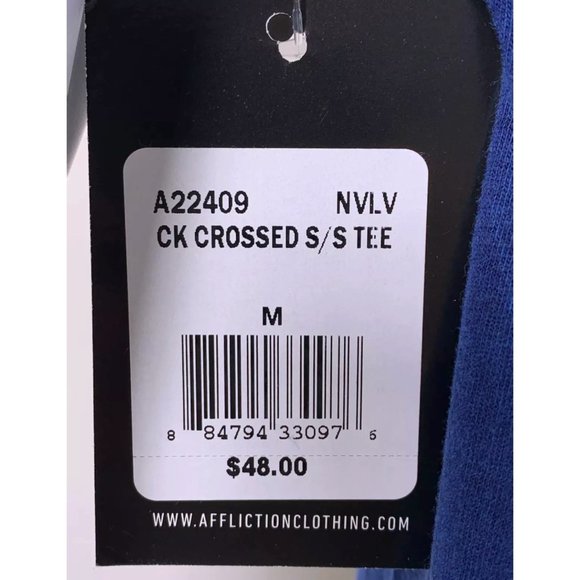 AFFLICTION Men's T-Shirt S/S CK CROSSED TEE Black - Picture 6 of 13